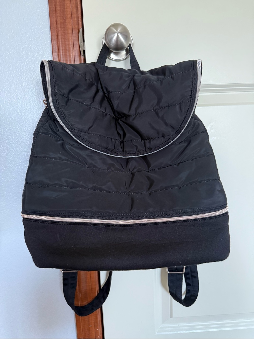 Stella & Dot Black Quilted Backpack with Pale Trim